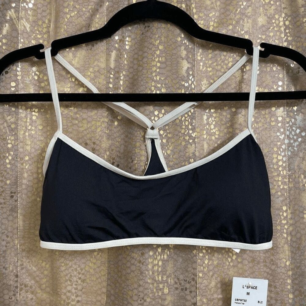 L*Space Color-Block Black Ivory Gold Pamela Bikini Top Medium NWT TOP ONLY